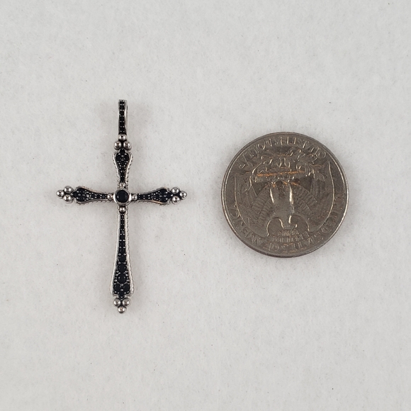 Sterling Silver Black Spinel Cross Pendant - Picture 5 of 8